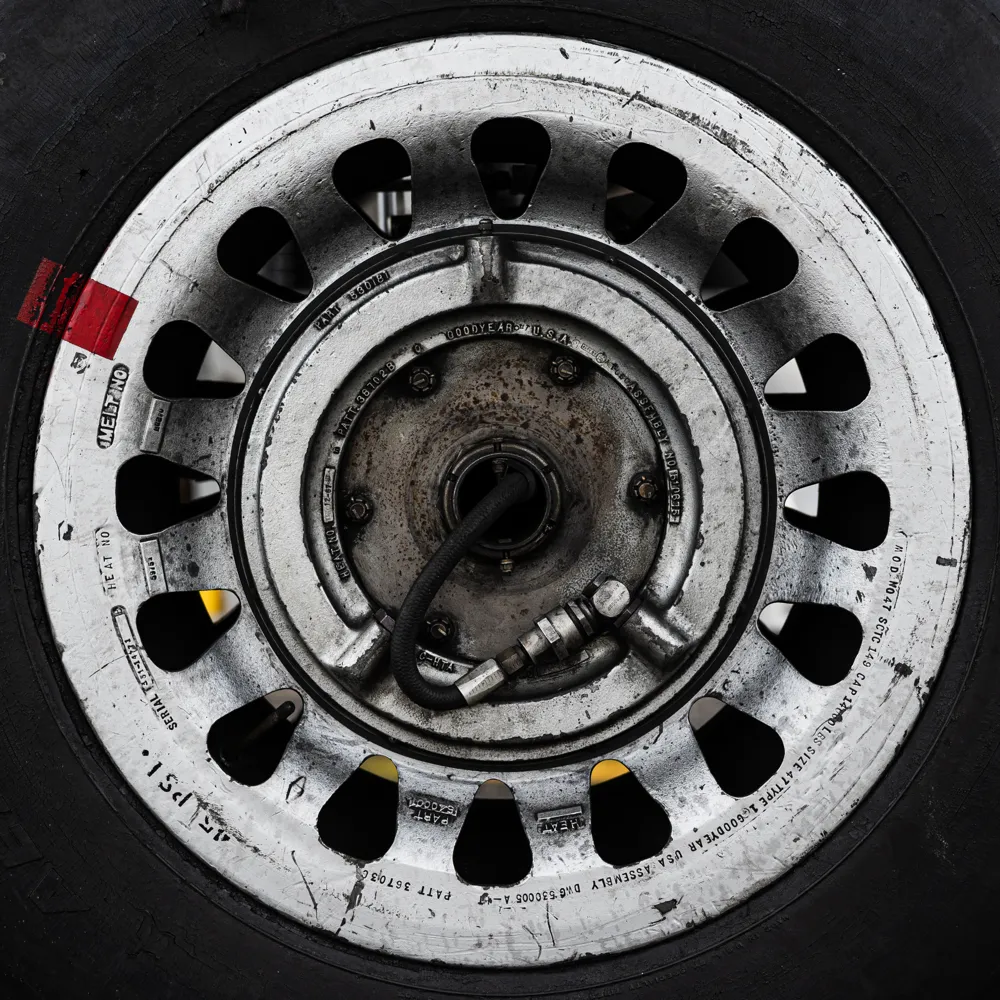 Closeup detail of a wheel from a B-25.